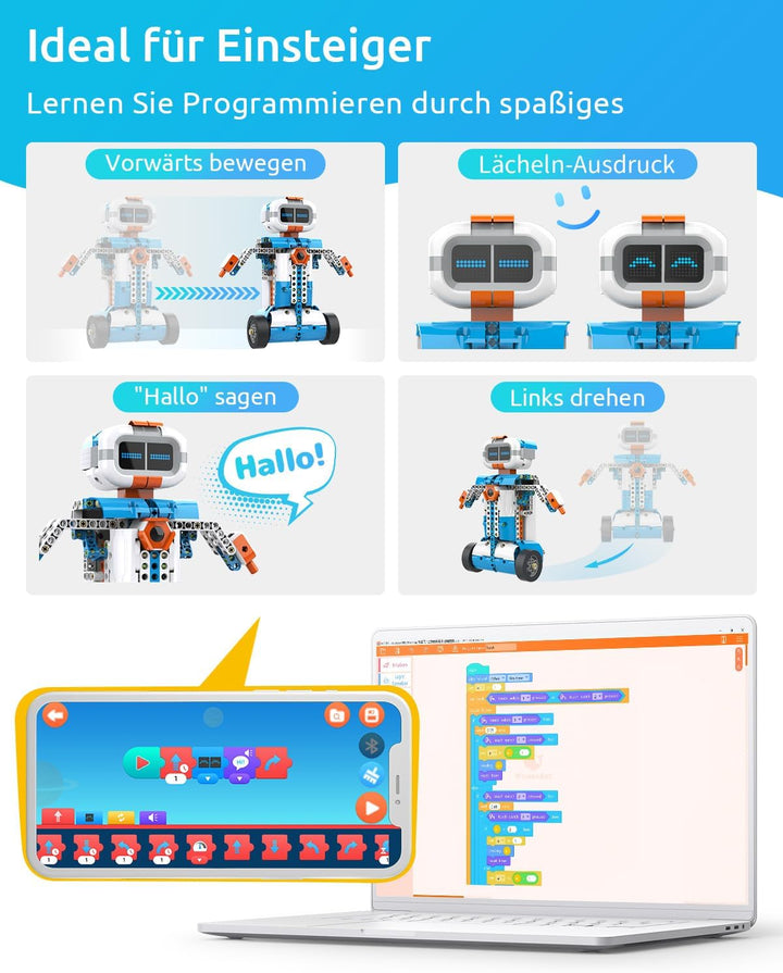 WhalesBot E7 Pro 12-in-1 Mint Roboter Bausatz für Kinder ab 8 Jahren, Scratch- & App-Programmierung,