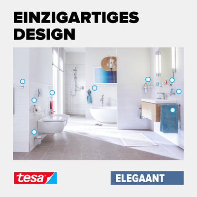 tesa ELEGAANT Toilettenbürsten-Set, verchromt, mit satiniertem Glas - zur Wandbefestigung ohne Bohre