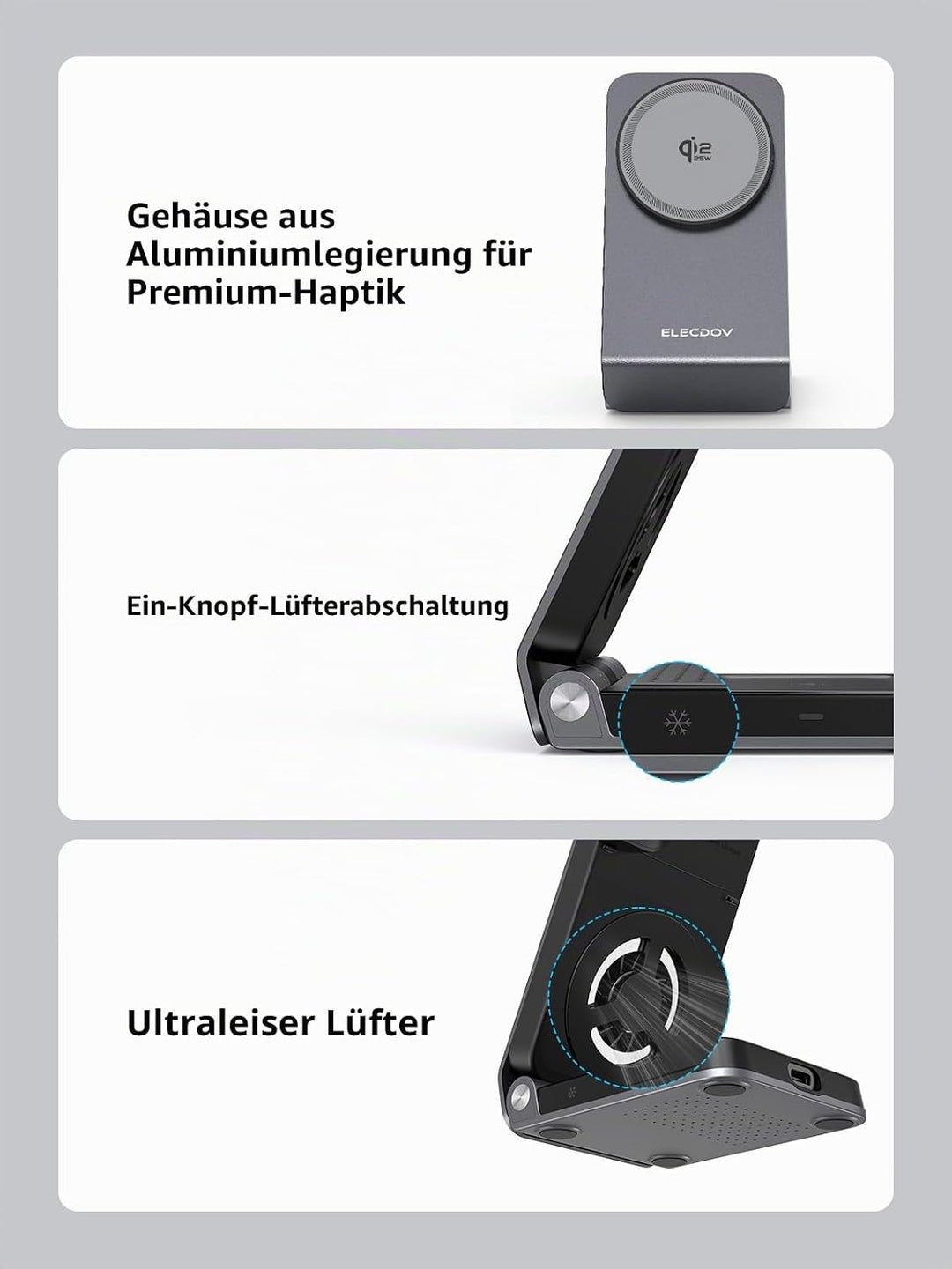 Magnetic Wireless Ladestation für Samsung mit Aktiver Kühlung, 3 in 1 Induktive ladestation für Sams