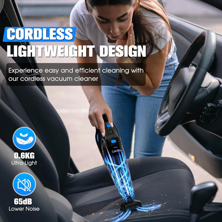 Handstaubsauger Akku Testsieger mit Ladestation & LED Beleuchtung, 25000Pa Kabelloser Handstaubsauge