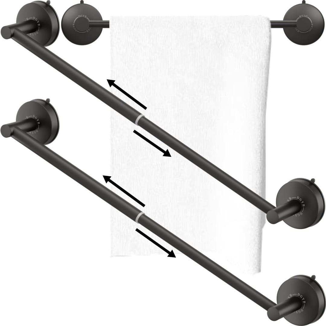 DGYB Verstellbarer Saugnapf Handtuchstange für Badezimmer 14 Zoll ~ 27 Zoll Set von 2 matt schwarz H