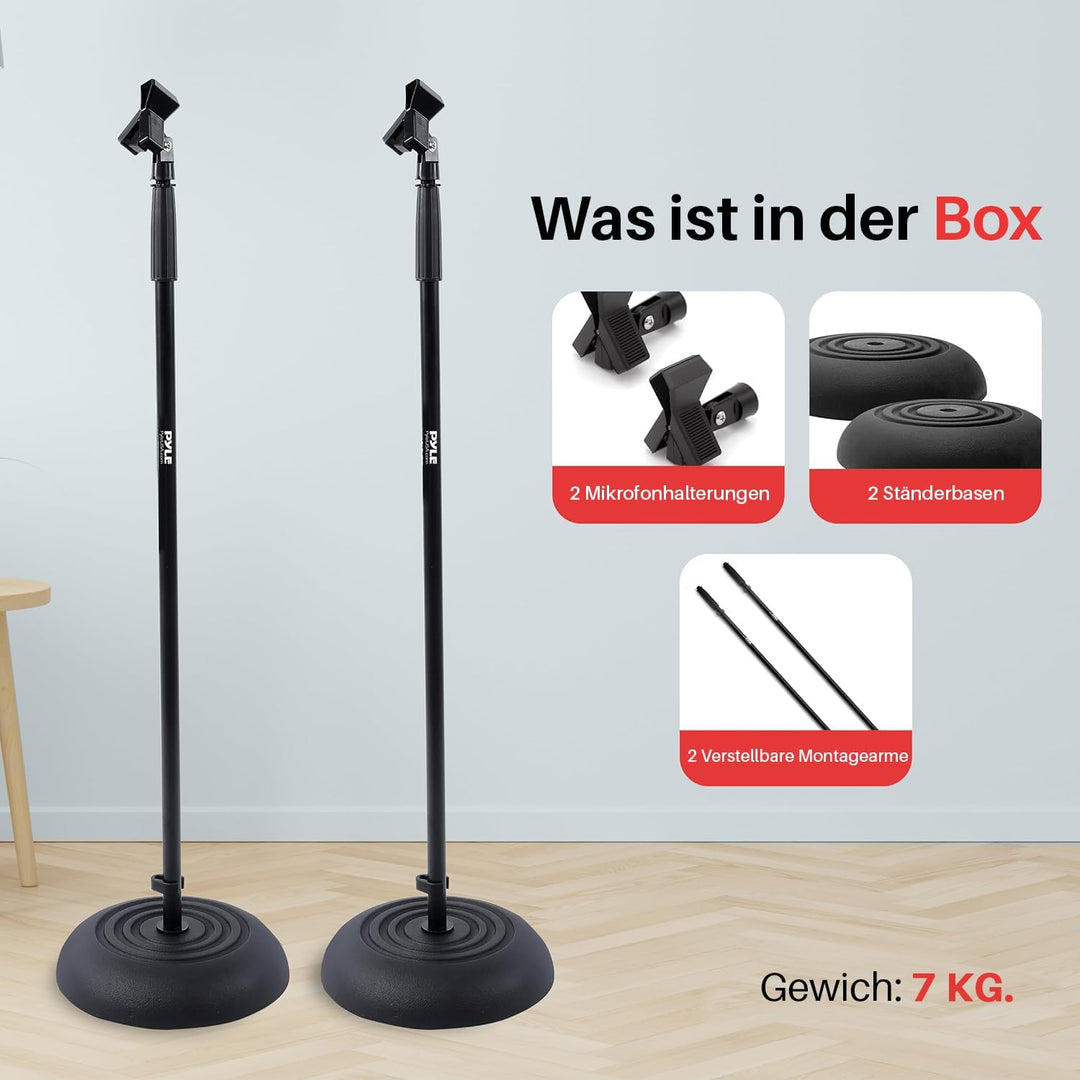 Pyle Mikrofonständer 2er-Set – Höhenverstellbare Mikrofonstative 85–152 cm mit runder Metallbasis –