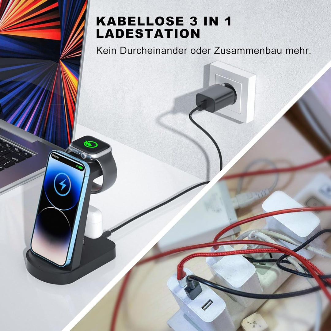 Kabellose Ladestation,Wireless Charger 3 in 1 induktive Kabelloses Ladegerät mit 18W Adapter,kompati
