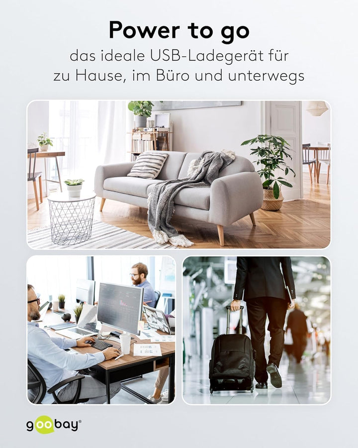 Goobay 65412 Dual Ladegerät 45W / USB-C &amp; USB-A Schnellladegerät Power Delivery/Ladenetzteil mit 2 U
