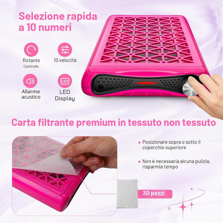 Nagelstaubabsauger Kabelgebunden, Dual-Turbo Ventilator mit 1600 Pa Saugleistung, 30 Filterpapieren,