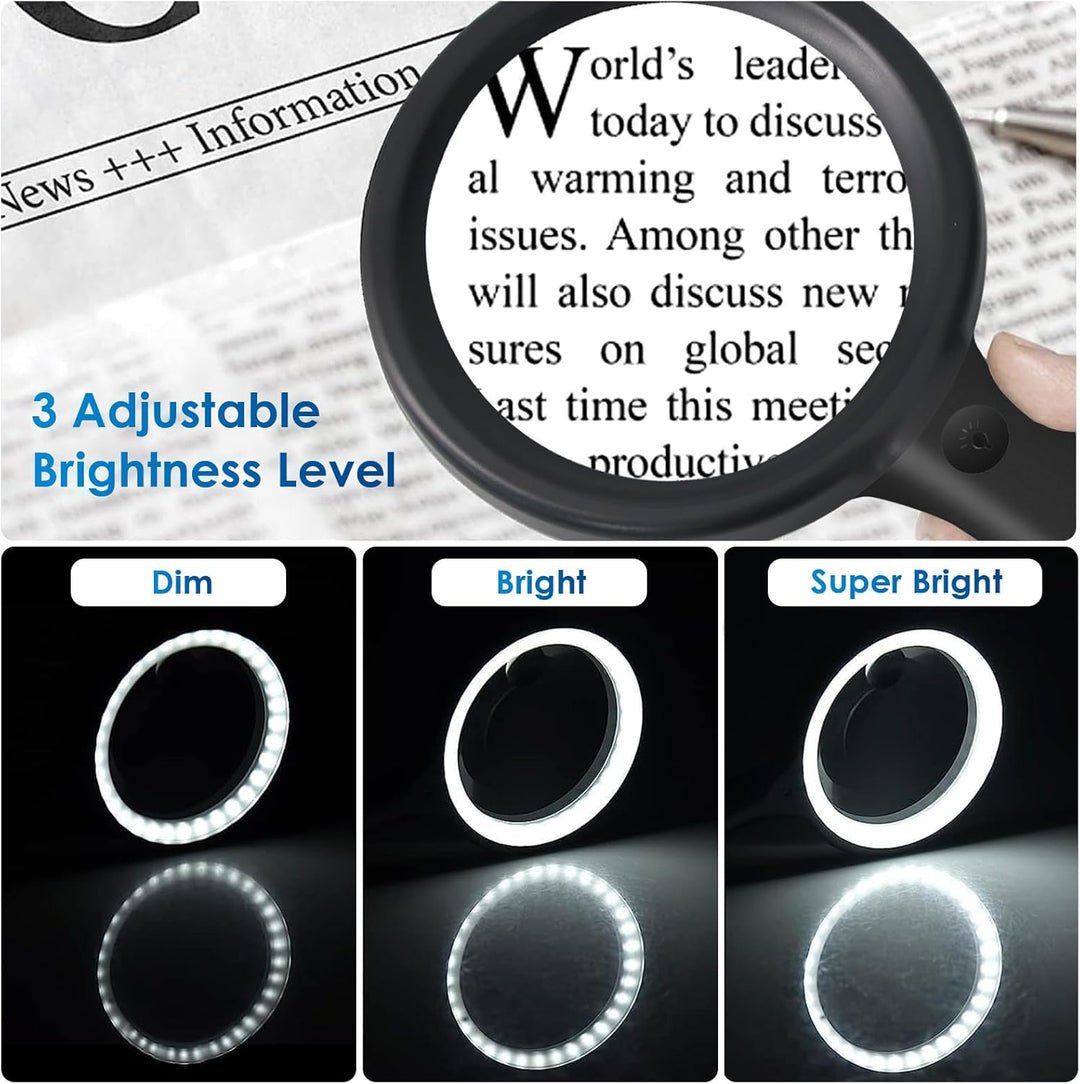 Lupe mit Licht, 60 Fach 30 Fach 33 LED Handlupe 30X Leselupe mit Licht, USB-Aufladung Lupe 3 Modi Le