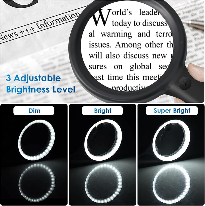 Lupe mit Licht, 60 Fach 30 Fach 33 LED Handlupe 30X Leselupe mit Licht, USB-Aufladung Lupe 3 Modi Le