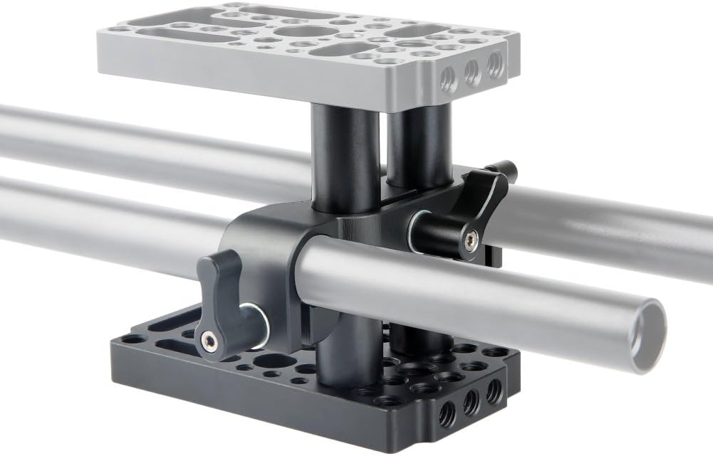 NICEYRIG Käseplatte mit 15mm Rod Raiser Clamp, Kurze Stangen für DSLR Kamera Baseplate Lifting Syste