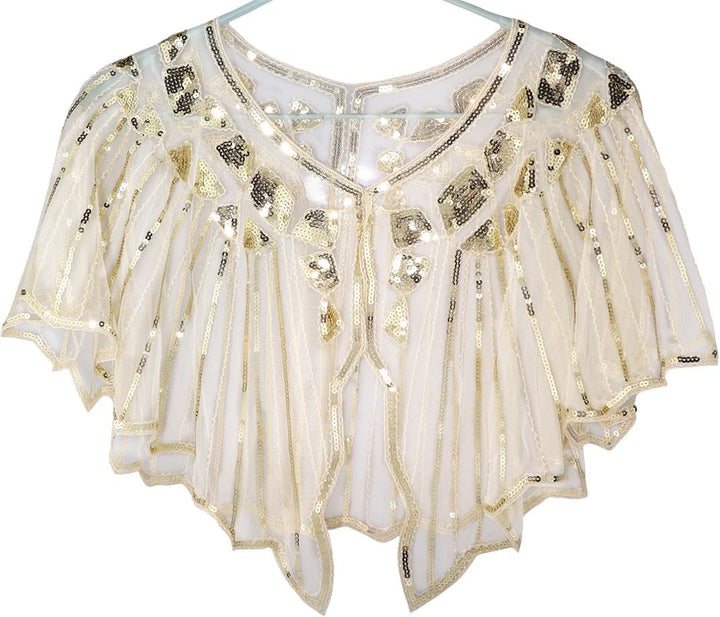 BAOKELAN Frauen 1920er Schal Pailletten Perlen Abend Cape Retro Wraps Schal Cover Up für Hochzeit Pa