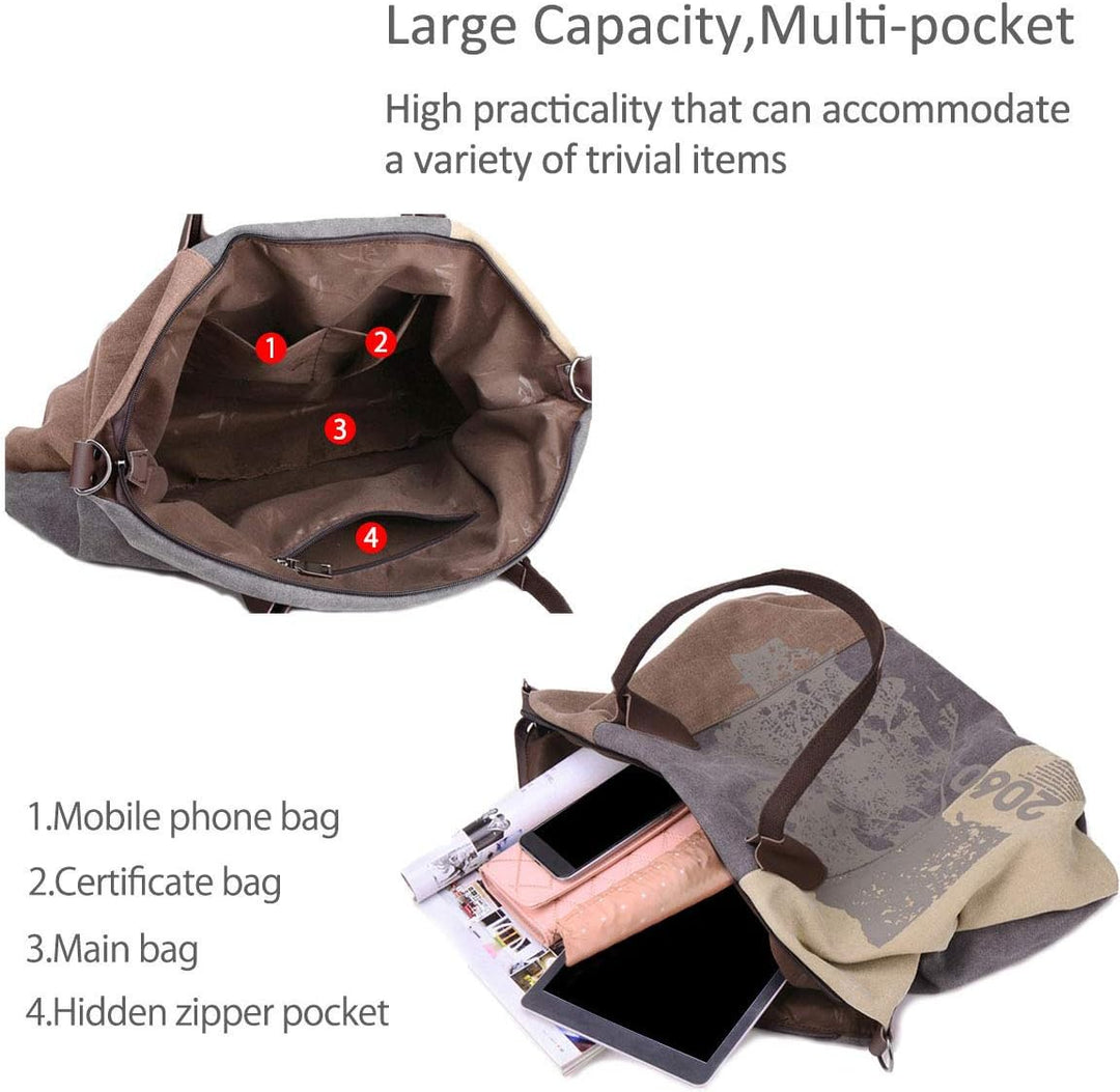 NICOLE & DORIS Canvas Damen Handtasche Henkeltaschen Tragetaschen für Frauen grosse Schultertasche D