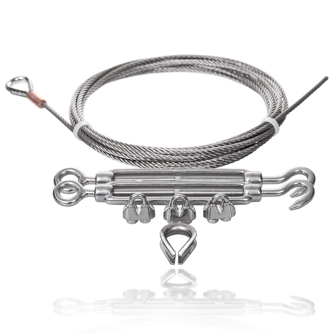 Drahtseile24 Edelstahlseil Set mit 3x Seilklemmen, 1x Kausche & 2x Seilspanner | Edelstahlseil Spann