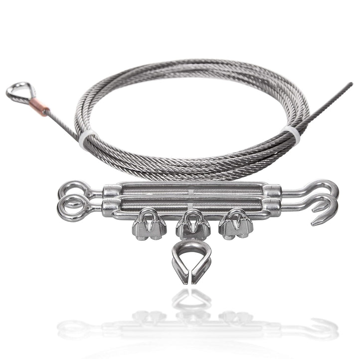 Drahtseile24 Edelstahlseil Set mit 3x Seilklemmen, 1x Kausche & 2x Seilspanner | Edelstahlseil Spann