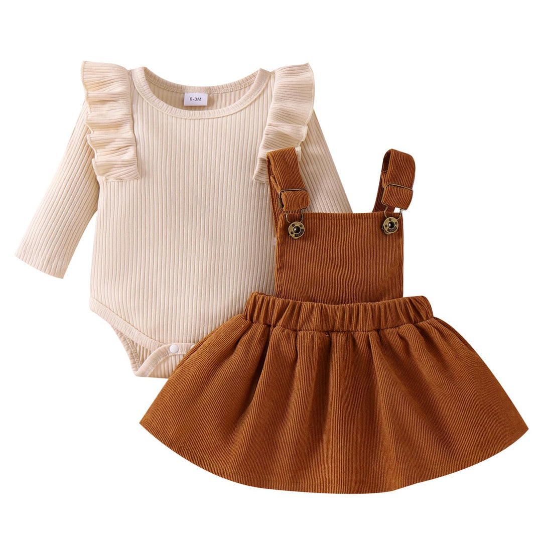 Neugeborenes Baby Mädchen Röcke Sets Rüschen Top + Plaid/Dots/Bowknot Overalls Hosenträger Kleid + S