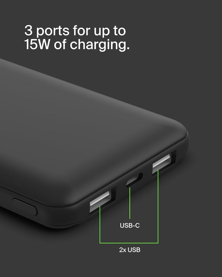 Belkin Powerbank 10000mah, tragbares USB-C-Ladegerät mit 1 USB-C- & 2 USB-A-Anschlüssen, Akkupack zu