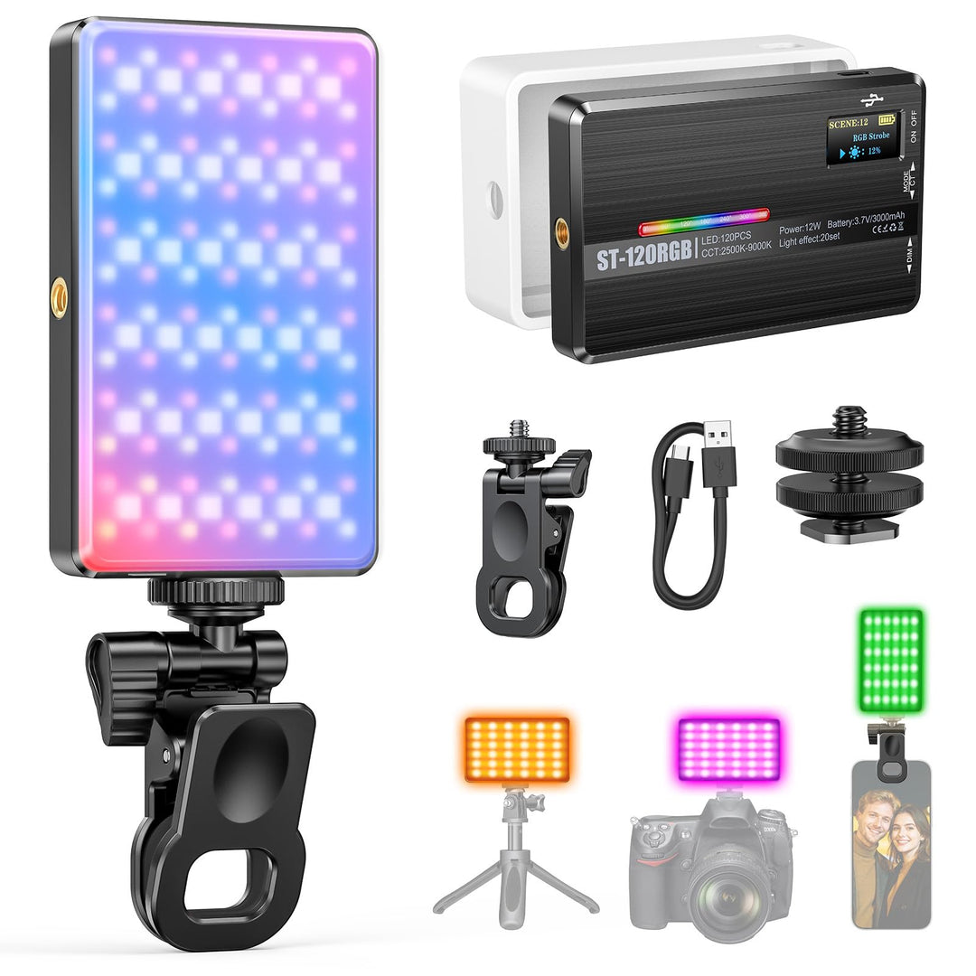 120 RGB LEDs Videoleuchte, Tragbares Selfie Licht mit HUE 0–359°, 20 Lichteffekten, CRI 95+, Profess