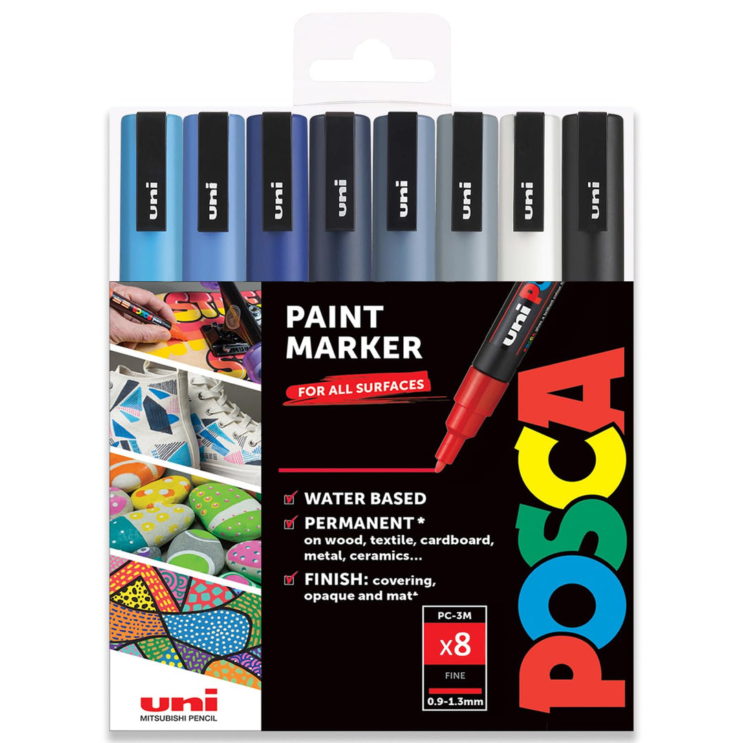 POSCA – PC-3M – Farbmarker-Kunststifte – 0,9–1,3 mm – 8er-Set in Geschenkbox (Cool Tones), Cool Tone