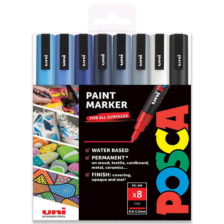 POSCA – PC-3M – Farbmarker-Kunststifte – 0,9–1,3 mm – 8er-Set in Geschenkbox (Cool Tones), Cool Tone