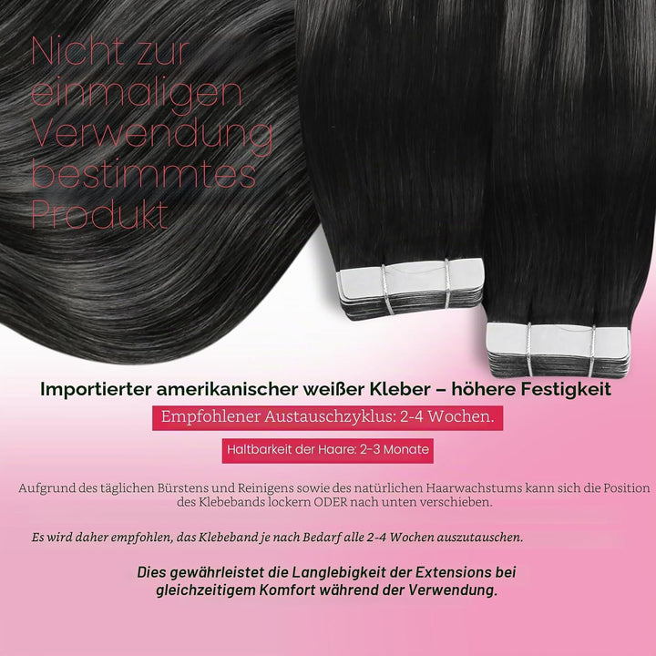 Moresoo Tape in Extensions Schwarz Ombre Silber Remy Echthaar Extensions Tape Balayage Schwarz bis S