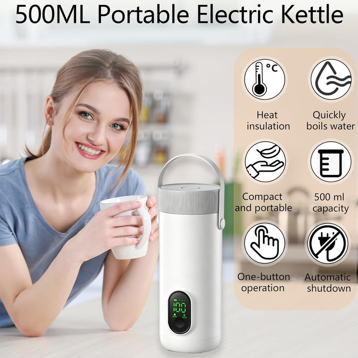 Reisewasserkocher, 500ML Kleiner Tragbarer Elektrischer Wasserkocher, 6 Temperatureinstellungen, Sch