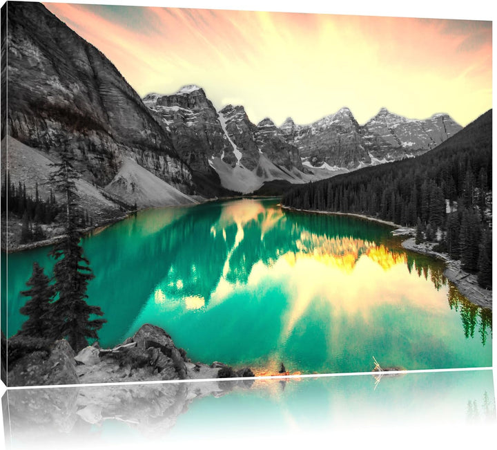 prachtvoller Moraine Lake in Canada schwarz/weiss Format: 100x70 auf Leinwand, XXL riesige Bilder fe