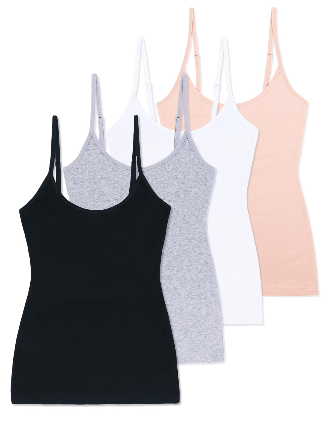 Comfneat Damen 4-Pack Spaghetti Tops Slim-Fit Verstellbare Träger Camisole Baumwolle Elasthan Unterh