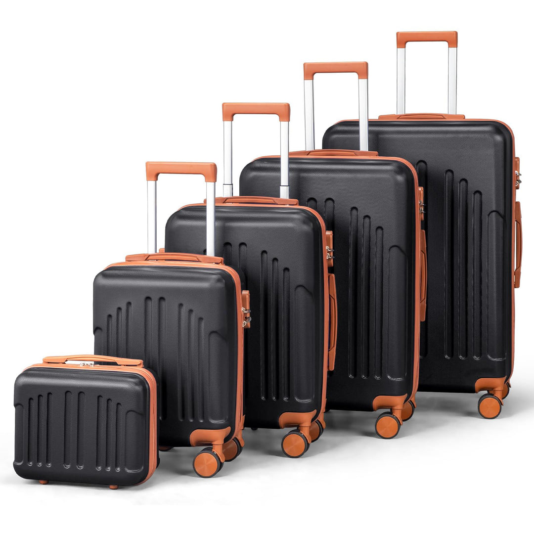 LALAHO Kofferset 5 teilig mit Kosmetikkoffer, Hartschalen Koffer Set aus ABS, Reisekoffer Set, Gepäc