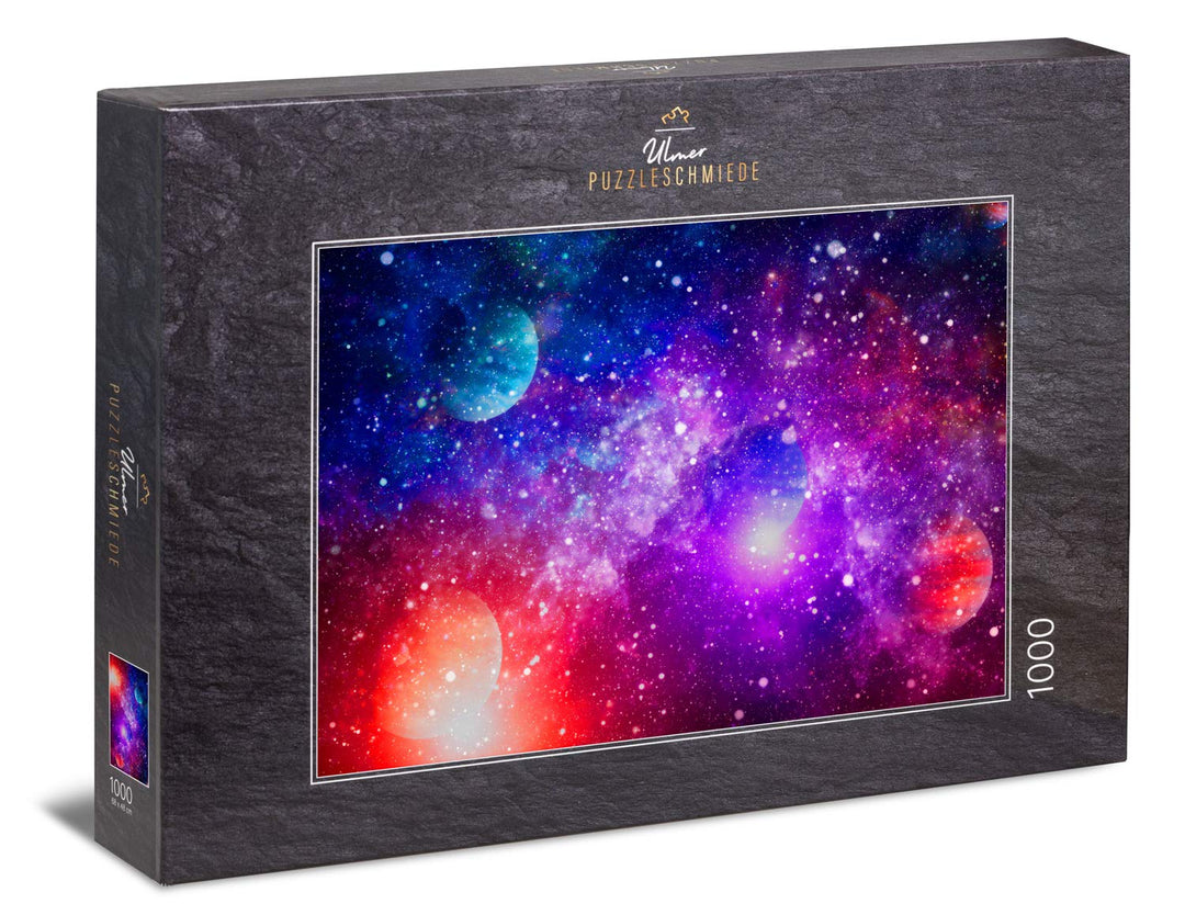 Ulmer Puzzleschmiede - Puzzle „Schwebende Welten“ - Klassisches 1000 Teile Weltall-Puzzle – farbenfr