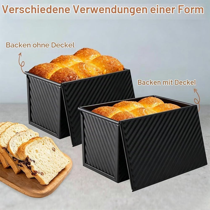 2 Stück Toastbrot Backform Mit Deckel 450g Teig Antihaft | Kastenform Mit Deckel, Schwarz Riffelung