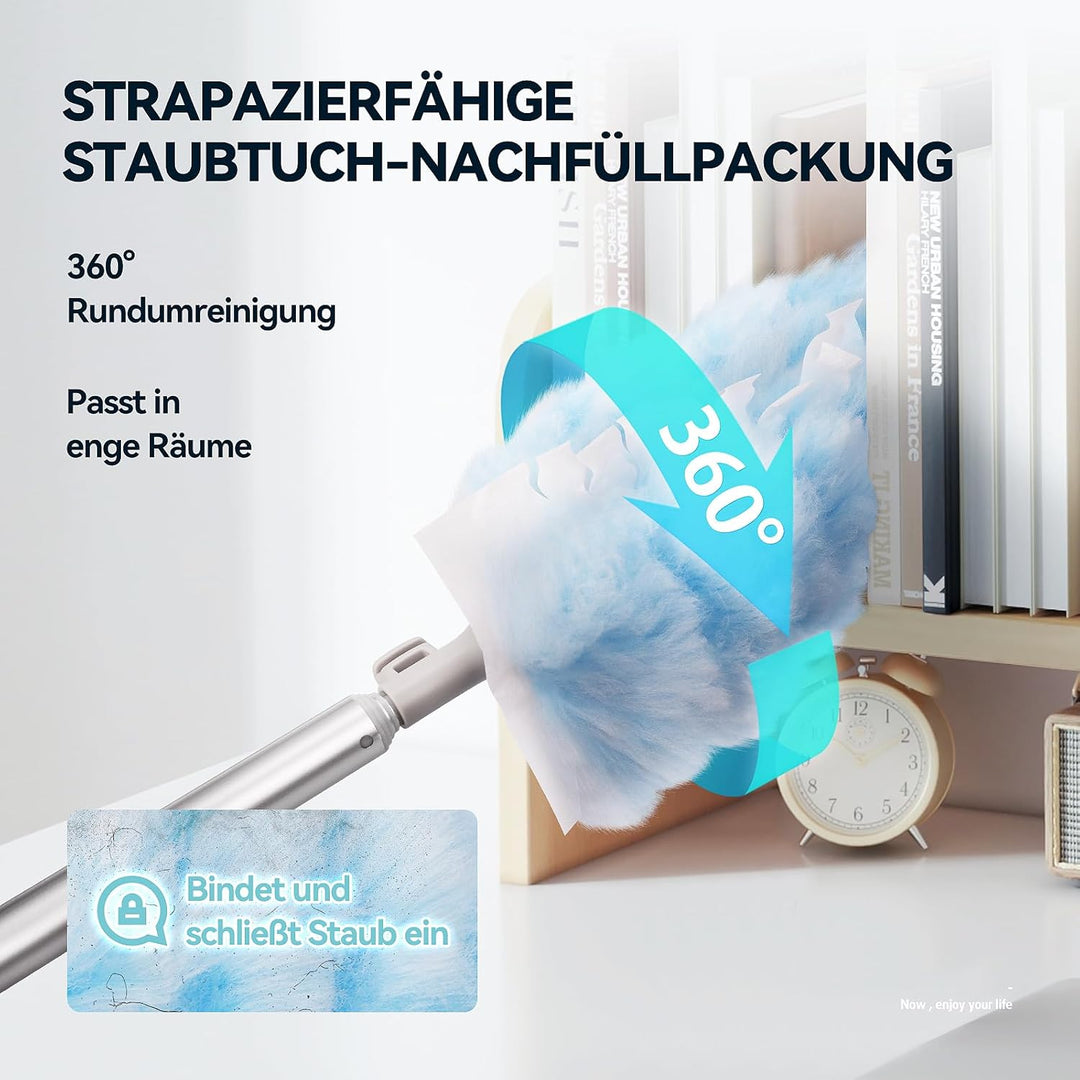 AIR U+ 180cm Staubwedel Teleskop mit 20 Stück für Swiffer - Staubwedel Lang Ausziehbar, Einweg Mikro