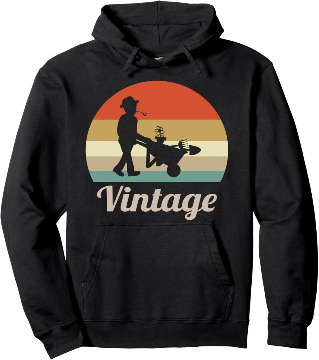 Gärtner Garten Blumen Pflanzen Schubkarre Harke Spaten Retro Pullover Hoodie