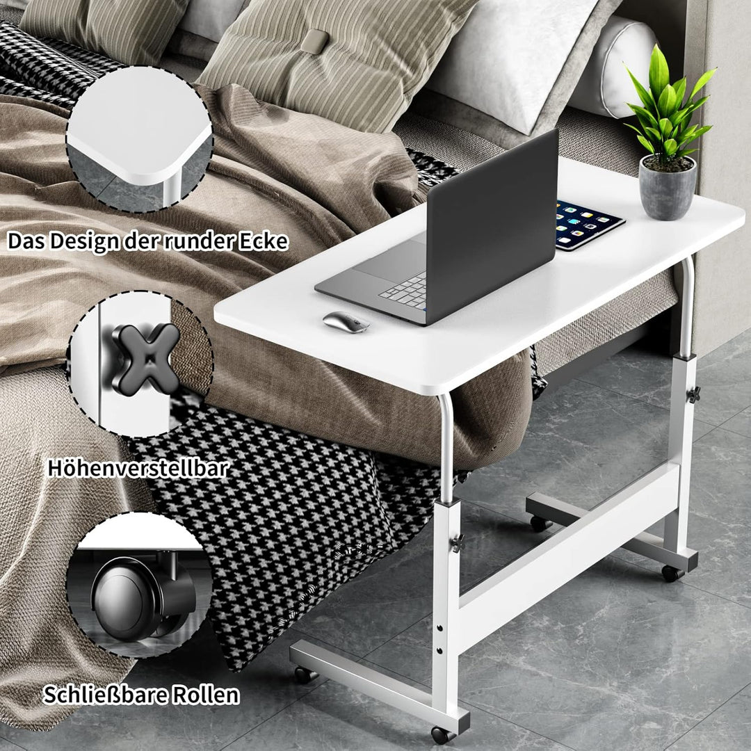 PIPIPOXER 80x40cm Laptoptisch höhenverstellbarer Schreibtisch mit drehbarer Rollen 60x40cm Computert