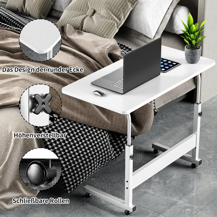PIPIPOXER 80x40cm Laptoptisch höhenverstellbarer Schreibtisch mit drehbarer Rollen 60x40cm Computert