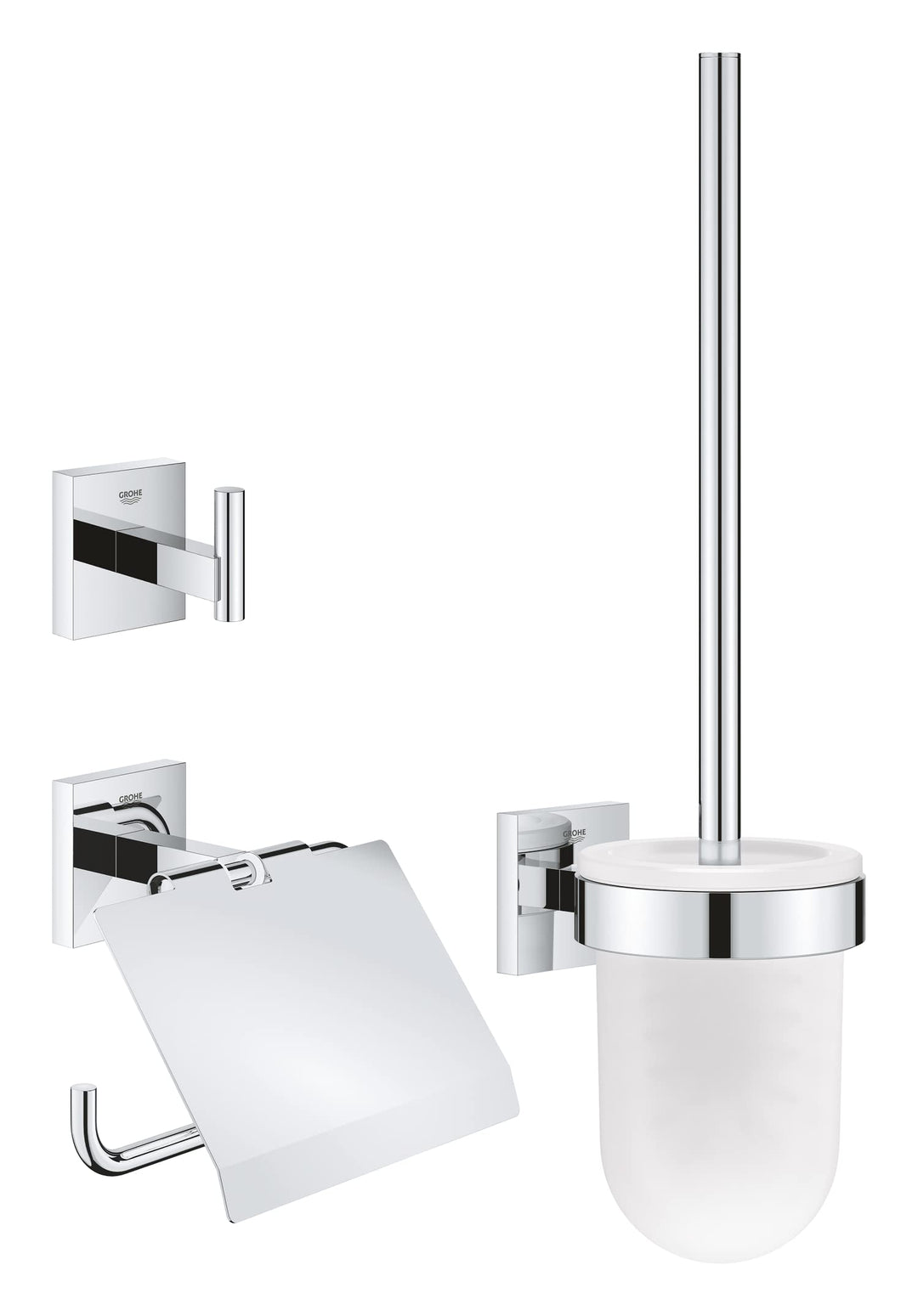 GROHE Start Cube - WC- Set 3-in-1 (verdeckte Befestigung, Material: Glas/Metall, langlebig), chrom,