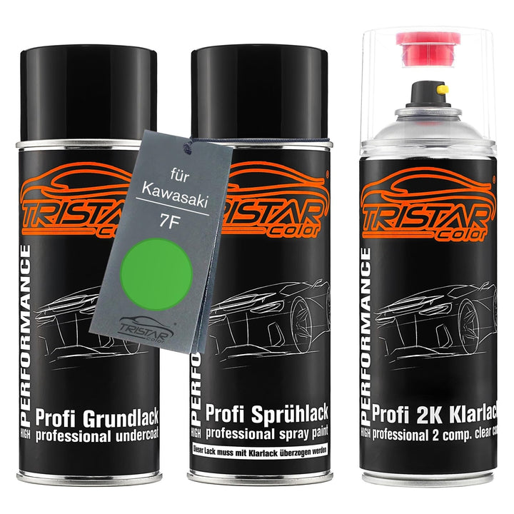 TRISTARcolor Motorradlack 2K Spraydosen Set für Kawasaki 7F Lime Green Grundlack Basislack 2 Kompone