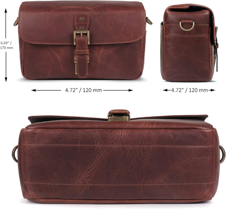 MegaGear MG1332 Torres Kameratasche - Kuriertasche aus echtem Leder für Spiegellose, Sofortbild- und