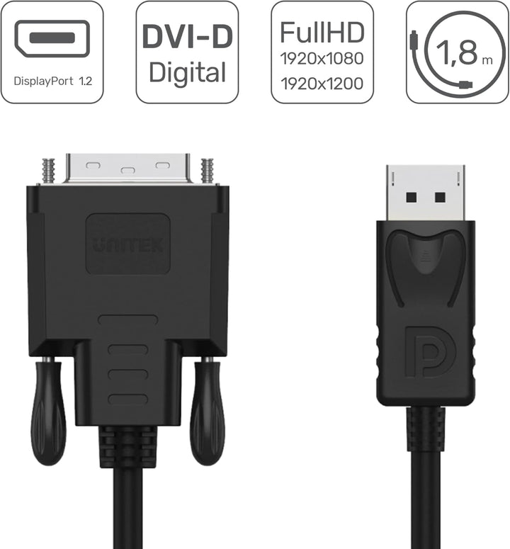 UNITEK DisplayPort auf DVI Kabel, Signalwandler, Konverter I 180cm I Auflösungen von bis zu 1920x120