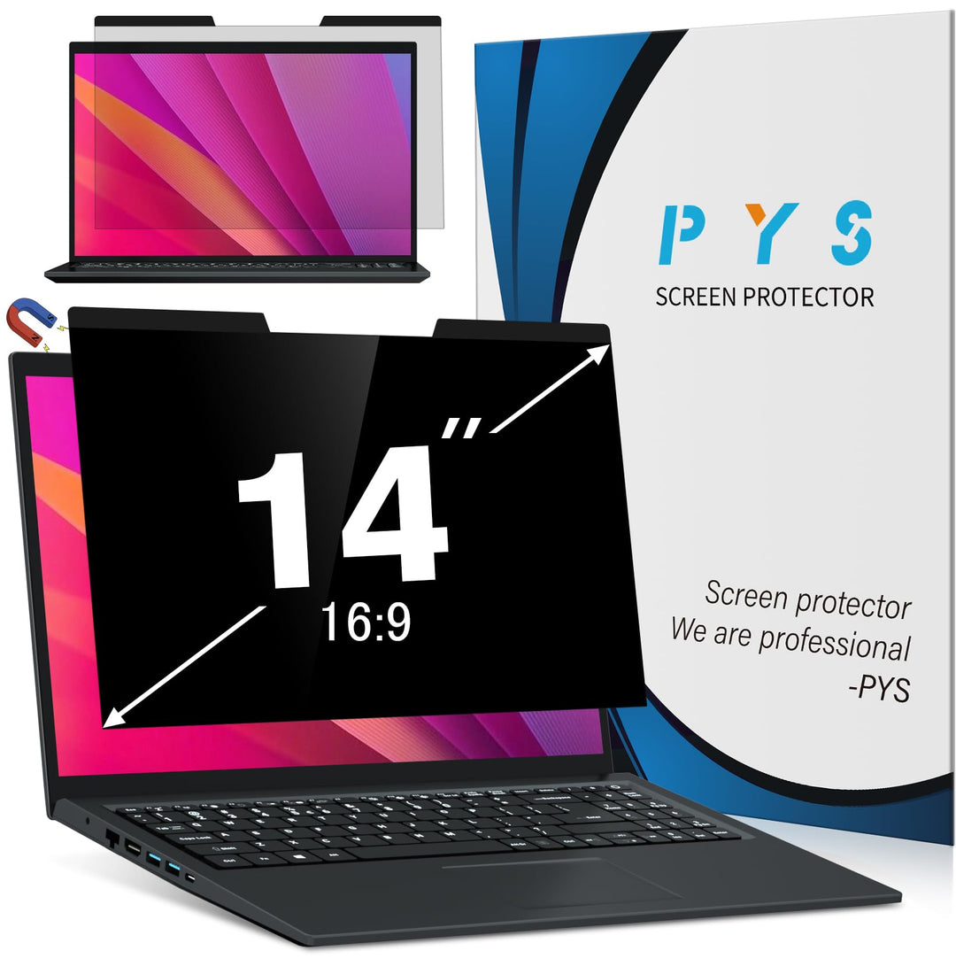 PYS Magnetischer Laptop Sichtschutz 14 Zoll (16:9 Aspekt) - Anti-Glare Blaulichtfilter, abnehmbarer
