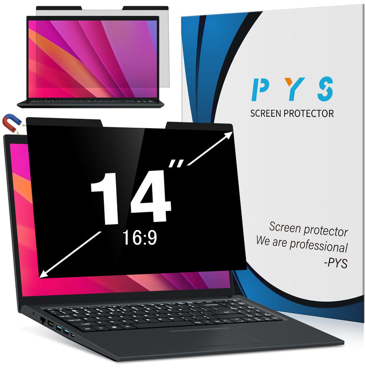PYS Magnetischer Laptop Sichtschutz 14 Zoll (16:9 Aspekt) - Anti-Glare Blaulichtfilter, abnehmbarer