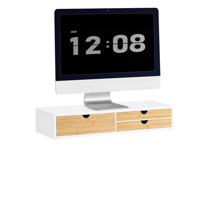 SoBuy Monitor Bildschirm Ständer Monitorerhöhung Bildschirmerhöher Monitorständer mit 3 Schubladen B
