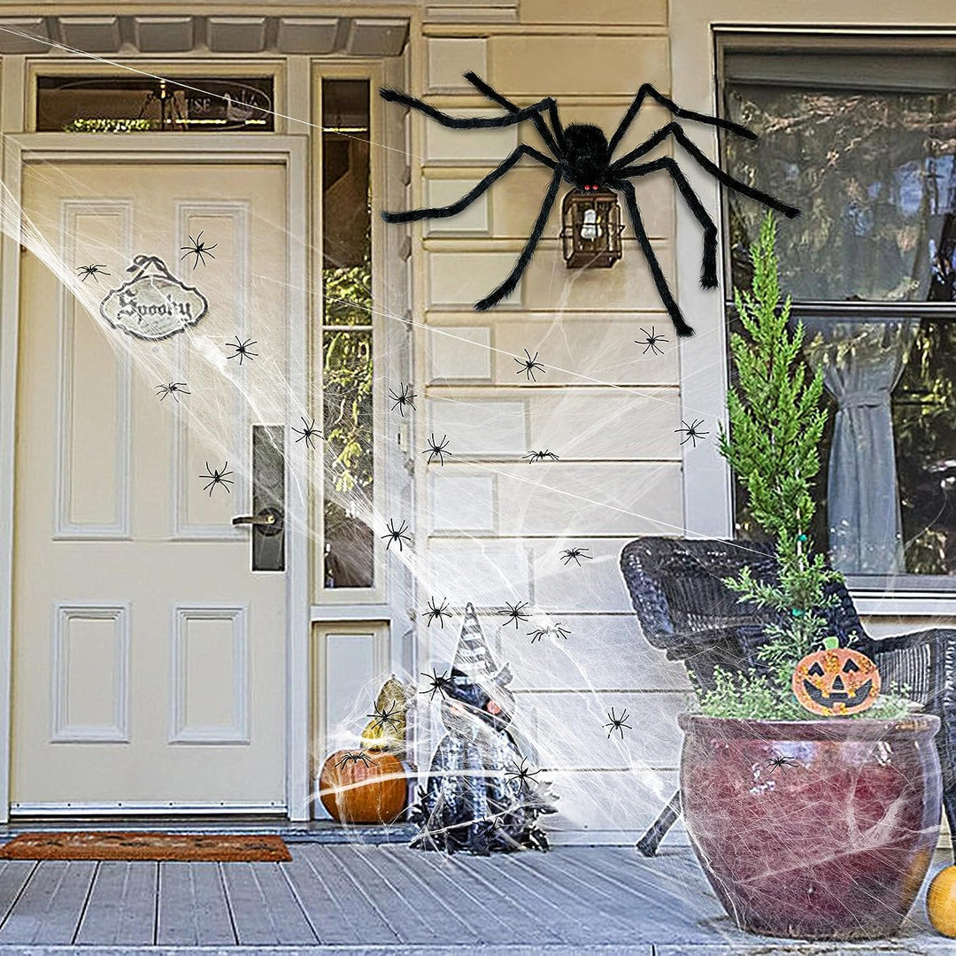 Halloween Spinne Dekorationen, Riesige schwarze Spinne 200cm Halloween Dekoration + 60g Dehnbare wei
