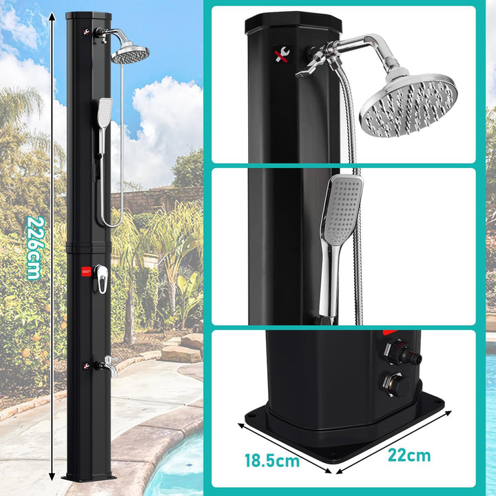 Eulenke solardusche Garten 60 Liter | 226 cm | gartendusche solar | warmes Wasser max. 60 °C | ausse