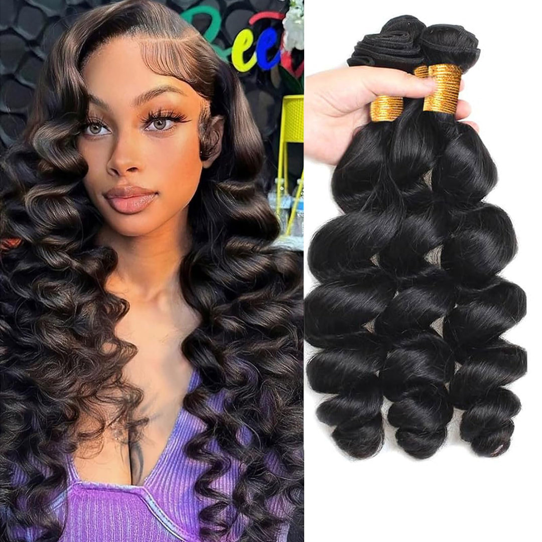 Huarisi Loose Wave 18 20 22 Human Hair Bundles, Brazilian Loose Wave Hair 3 Bundles, 8A Grade 100% U