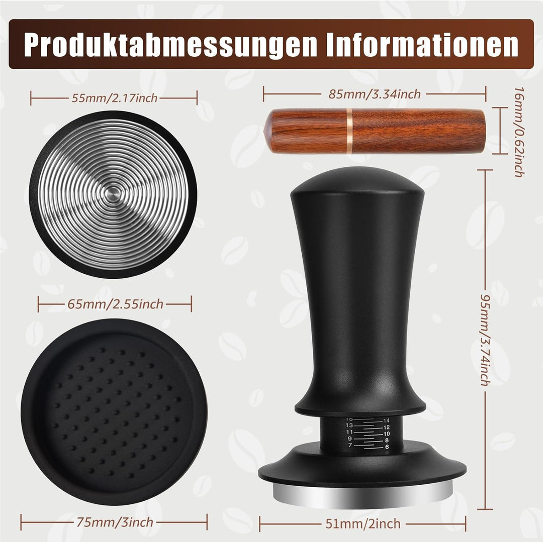 Kaffee Tamper Set 51mm, Kaffee Espresso Tamper, Kaffeerührer Werkzeug Espresso, inkl. Holzgriff, Ska