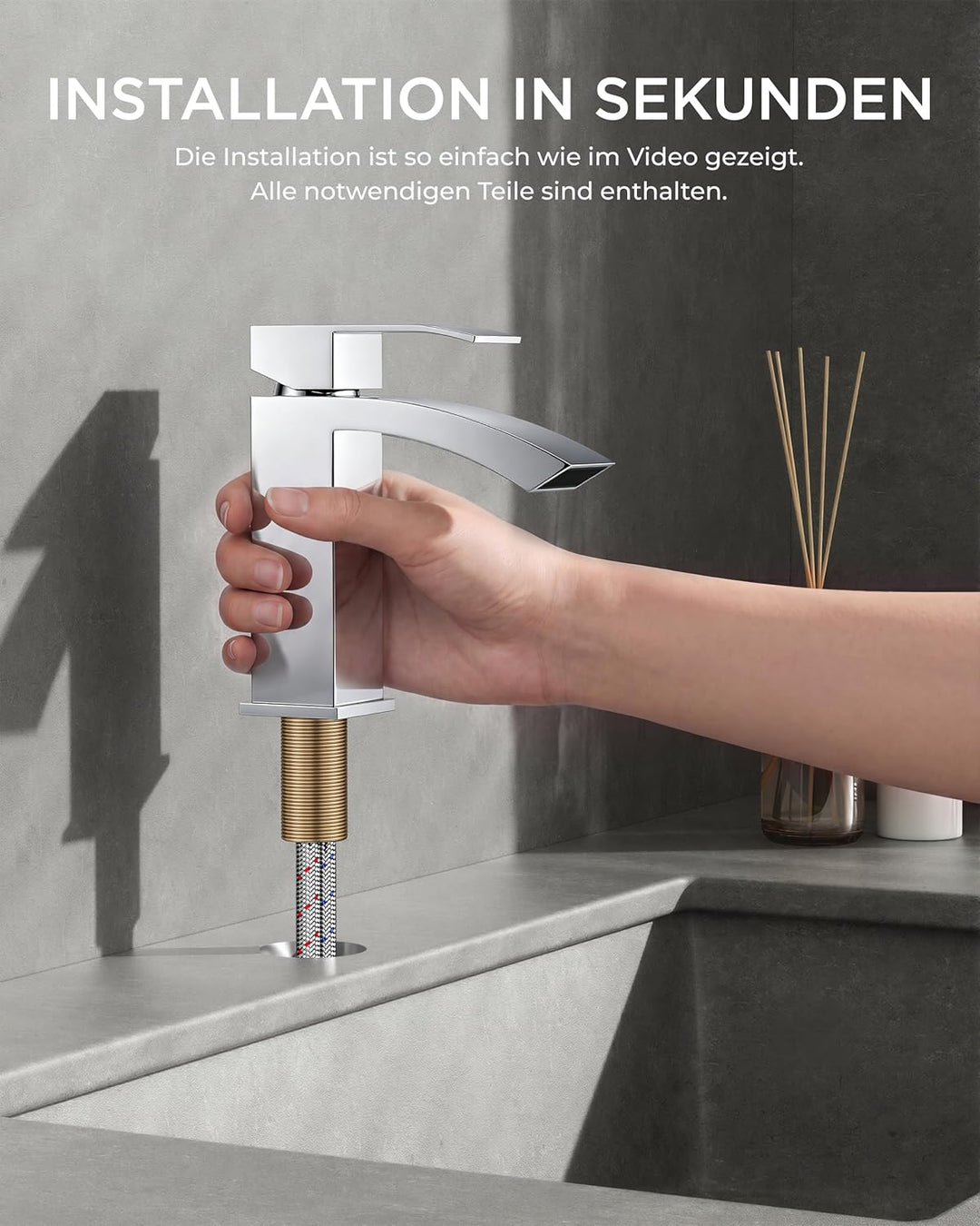 FORIOUS Wasserhahn Bad mit Ablaufgarnitur, Wasserfall Waschtischarmatur mit Auslauf Höhe 100 mm, Mis