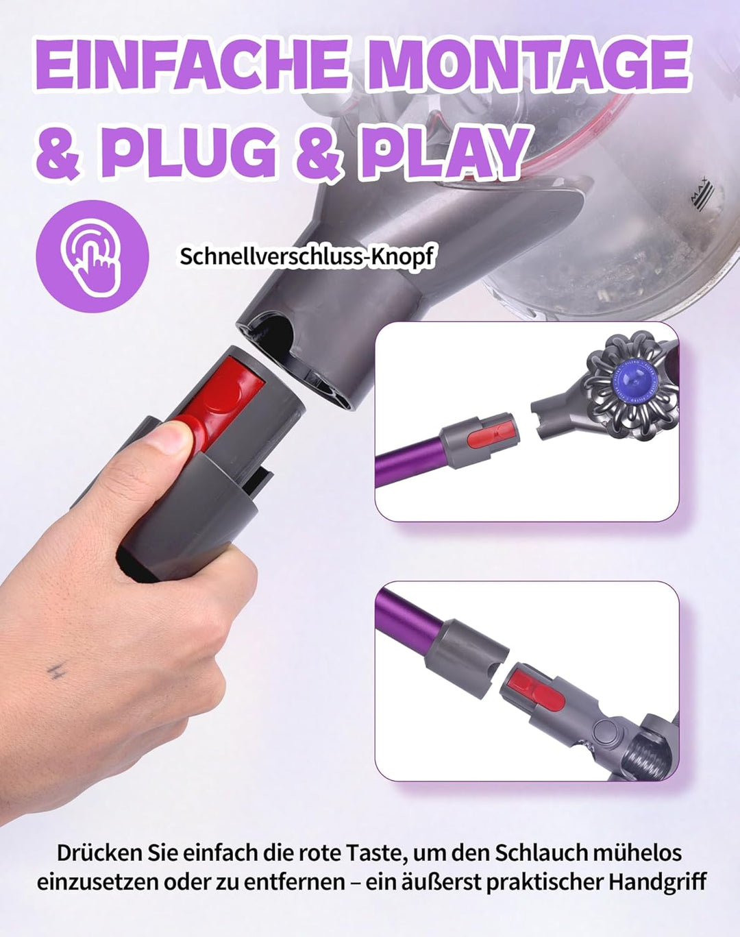 Verlängerungsrohr für Dyson V7 V8 V10 V11 V15 – Ersatz-Rohr aus Aluminium, Schnellverschluss, Robust