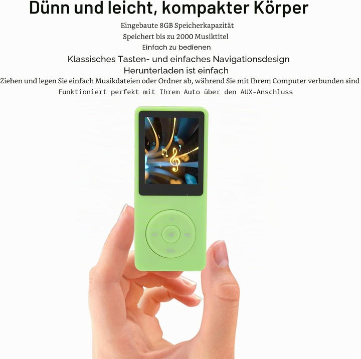 ASHATA 8 GB MP3 MP4-Player, 1,8-Zoll-Bildschirm, 8 GB Speicher, 64 GB erweiterbar, 30 Stunden Wieder