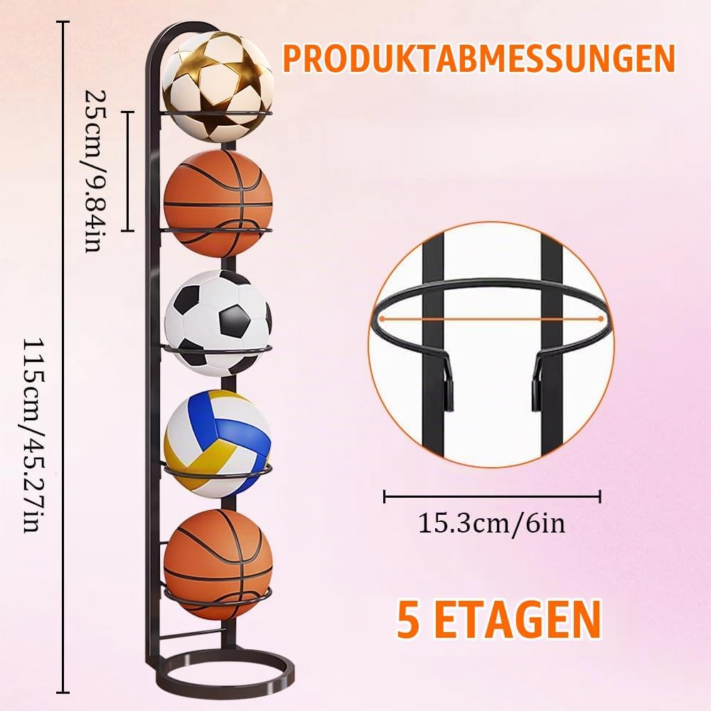 Stufiger Ballständer, Vertical Ballregal Fussball Ständer, Abnehmbares Standing Rack Halter, Ball Au