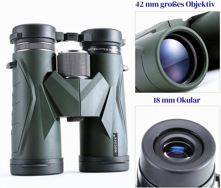 NOCOEX 10x42 Fernglas Erwachsene，Hochleistungs Vergrösserung Tragbar Ferngläser，Ideal für Vogelbeoba
