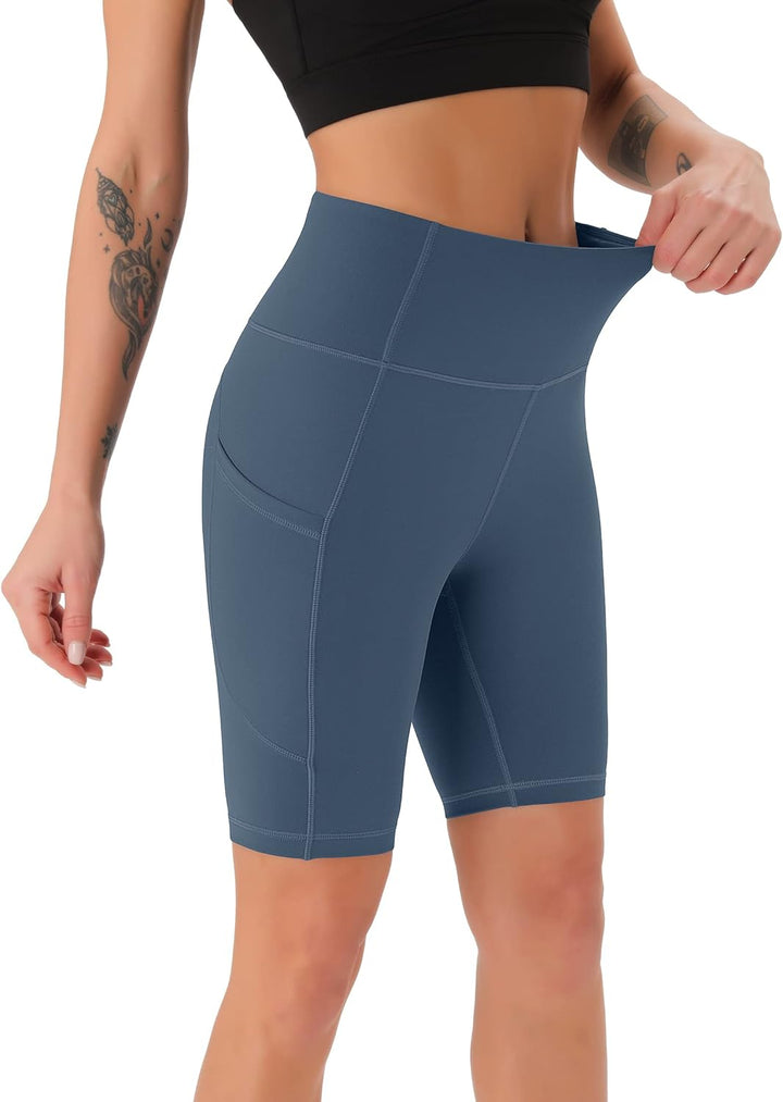 Persit Damen Kurze Leggings, Blickdicht Radlerhose mit Taschen XXL Schotenblau, XXL Schotenblau