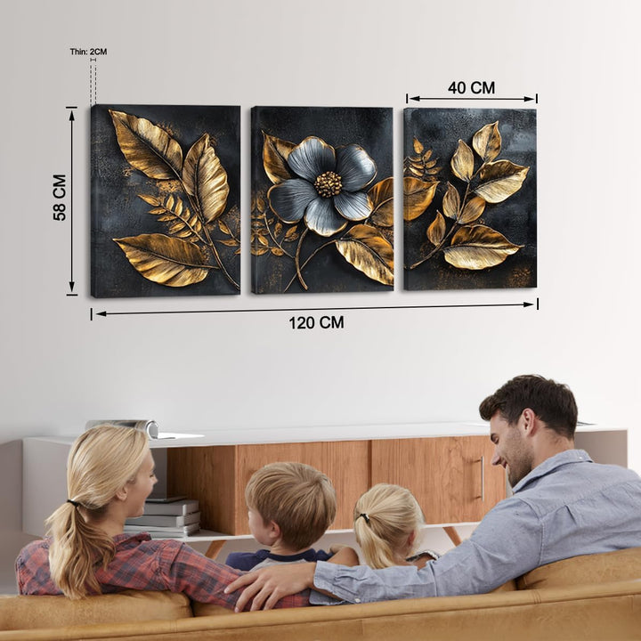 Piy Painting Blumen Wandgemälde, Schwarz Und Goldene Kunst Poster, Pflanzen Leinwand Gemälde, Leicht
